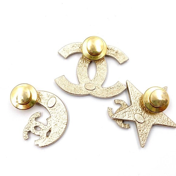 Chanel Rare Gold CC Moon Star Black Crystal 3 Pins - Picture 3 of 3